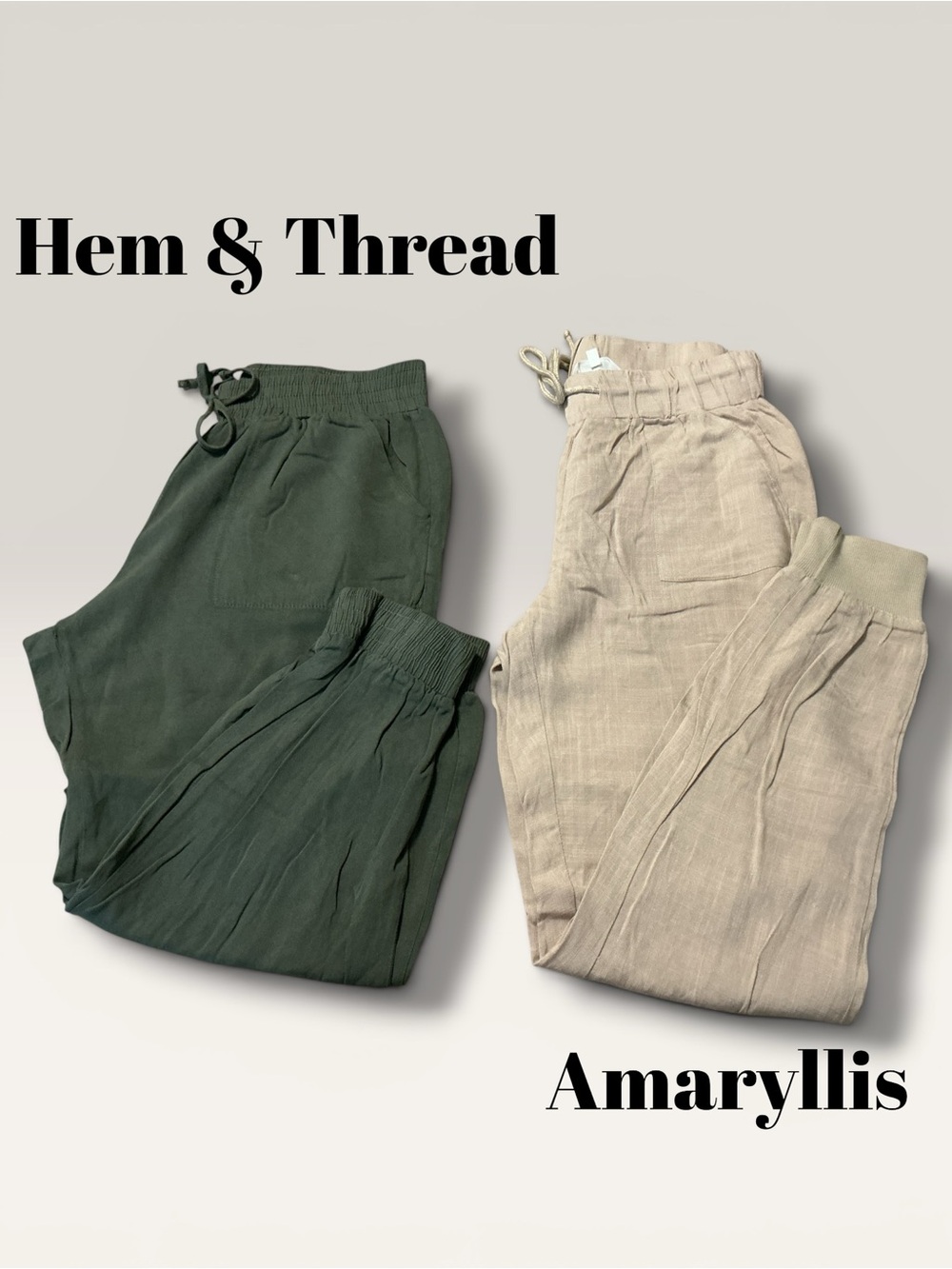 🌺Hem & Thread & Amaryllis Drawstring Joggers - Olive & Beige